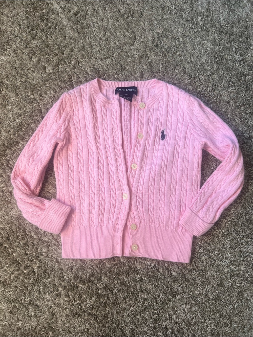 Ralph Lauren Light Pink Cable-Knit Cotton Cardigan
